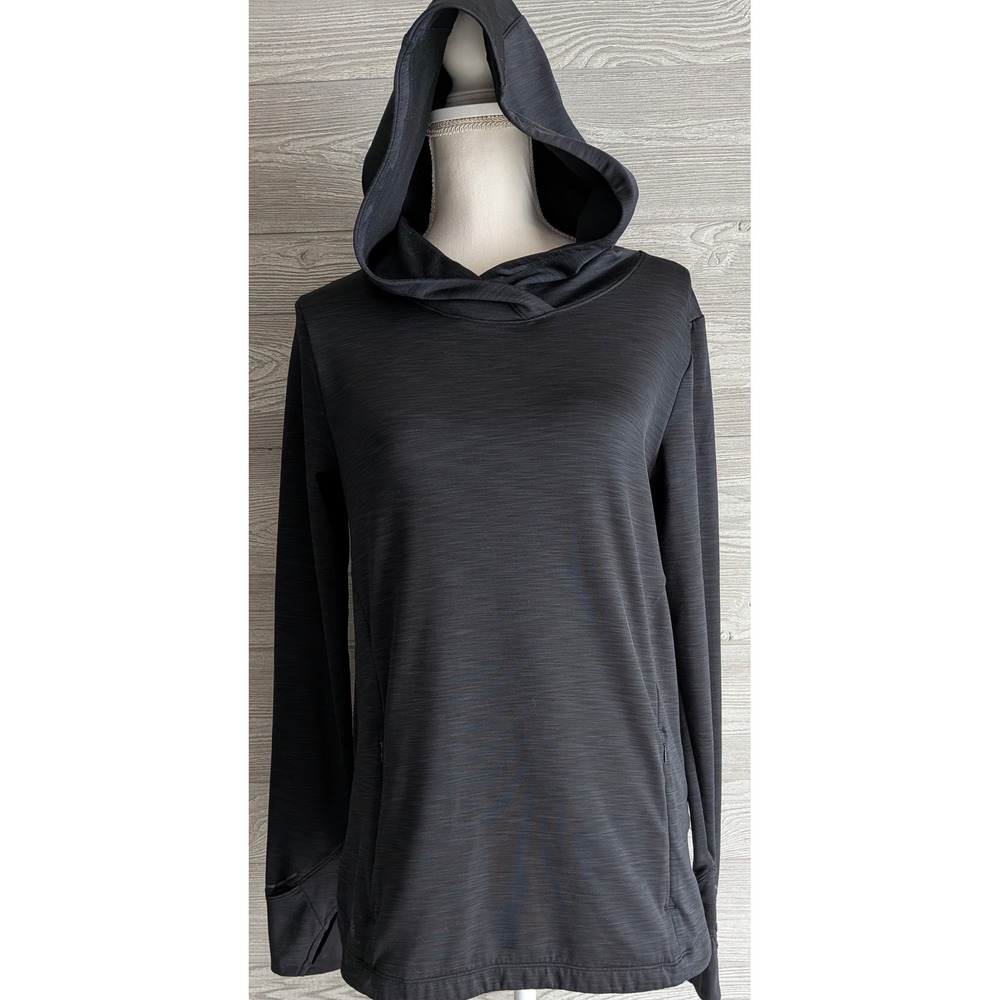 Athleta Womens Space Dye Tulip Back Hoodie Charcoal Gray Thumbhole Activewear M - Picture 7 of 16